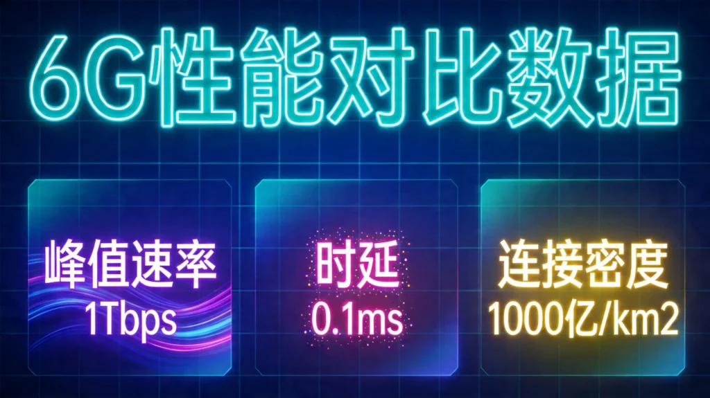 6G性能关键指标：1Tbps速率、0.1ms时延、1000亿连接密度